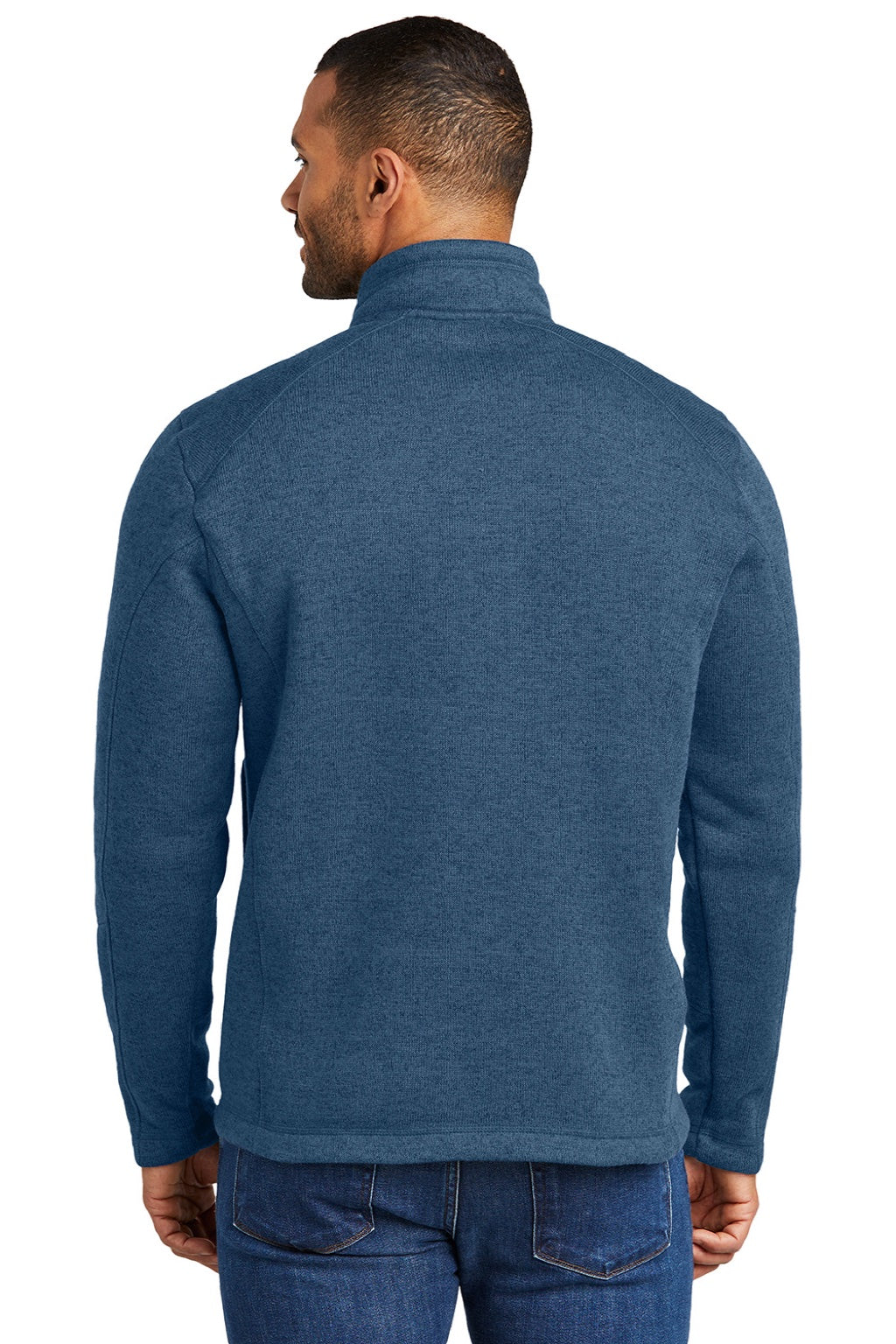 Port Authority F426 Mens Arc Pill Resistant Sweater Fleece 1/4 Zip Jacket Heather Insignia Blue Model Back
