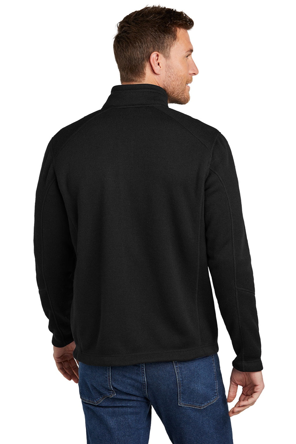 Port Authority F428 Mens Arc Pill Resistant Sweater Fleece Full Zip Jacket Deep Black Model Back