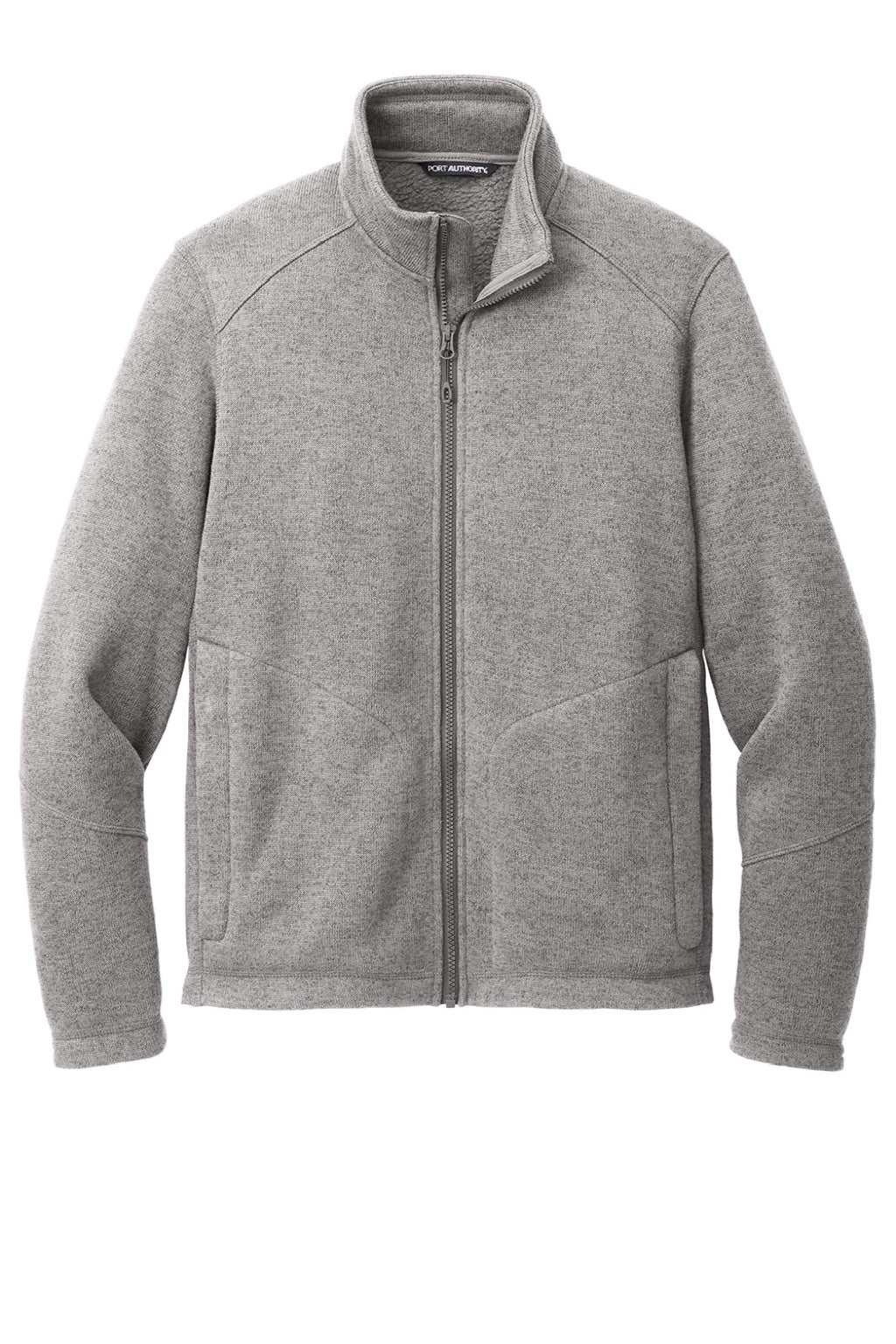 Port Authority F428 Mens Arc Pill Resistant Sweater Fleece Full Zip Jacket Heather Deep Smoke Grey Flat Front