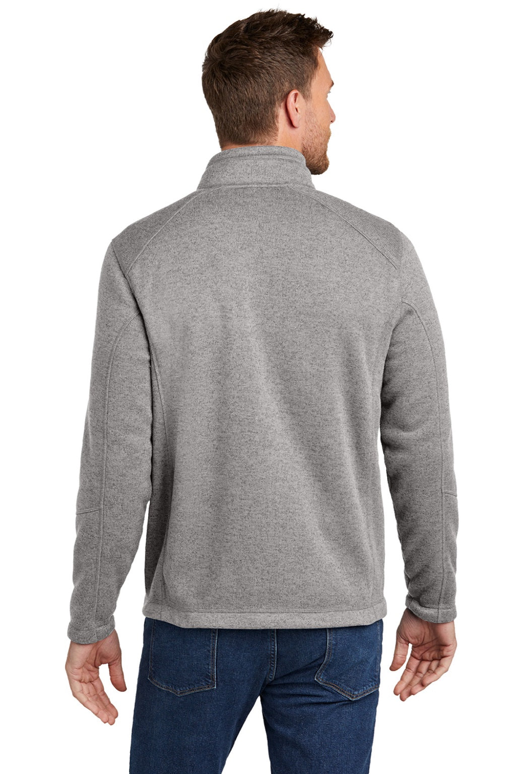 Port Authority F428 Mens Arc Pill Resistant Sweater Fleece Full Zip Jacket Heather Deep Smoke Grey Model Back