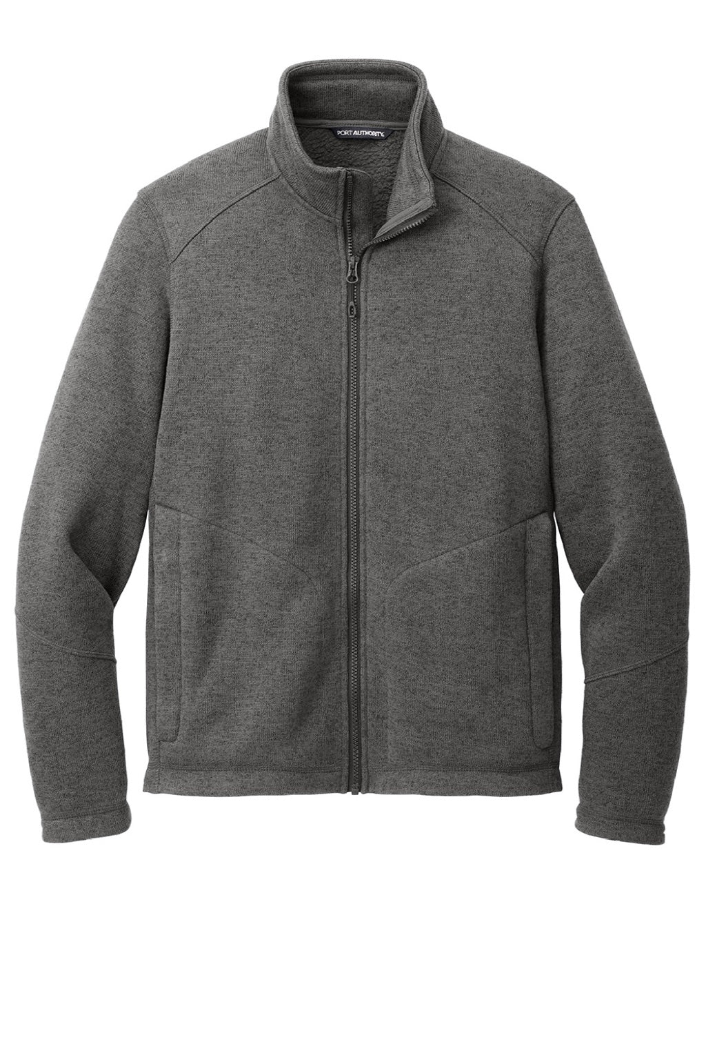 Port Authority F428 Mens Arc Pill Resistant Sweater Fleece Full Zip Jacket Heather Smoke Grey Flat Front