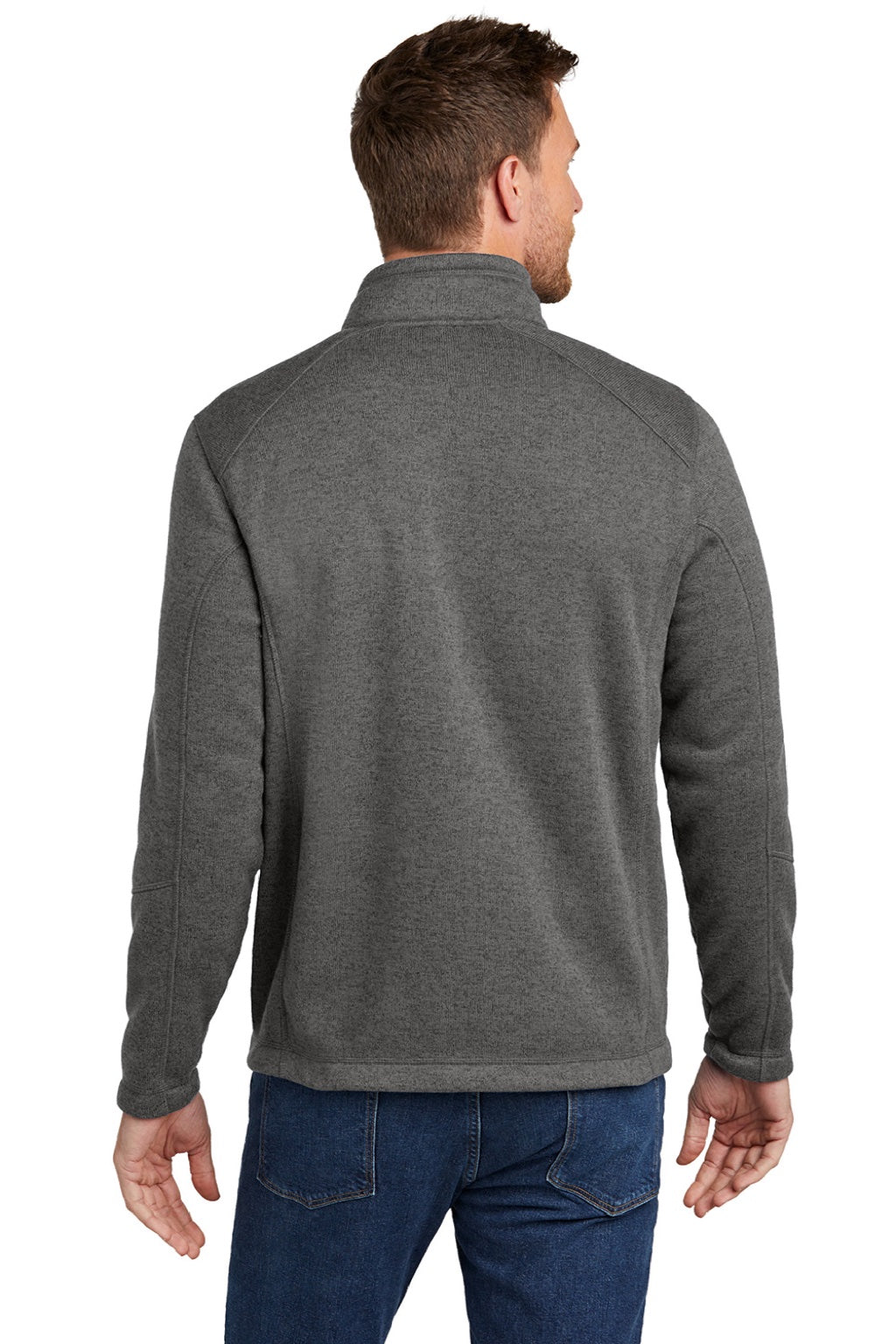 Port Authority F428 Mens Arc Pill Resistant Sweater Fleece Full Zip Jacket Heather Smoke Grey Model Back