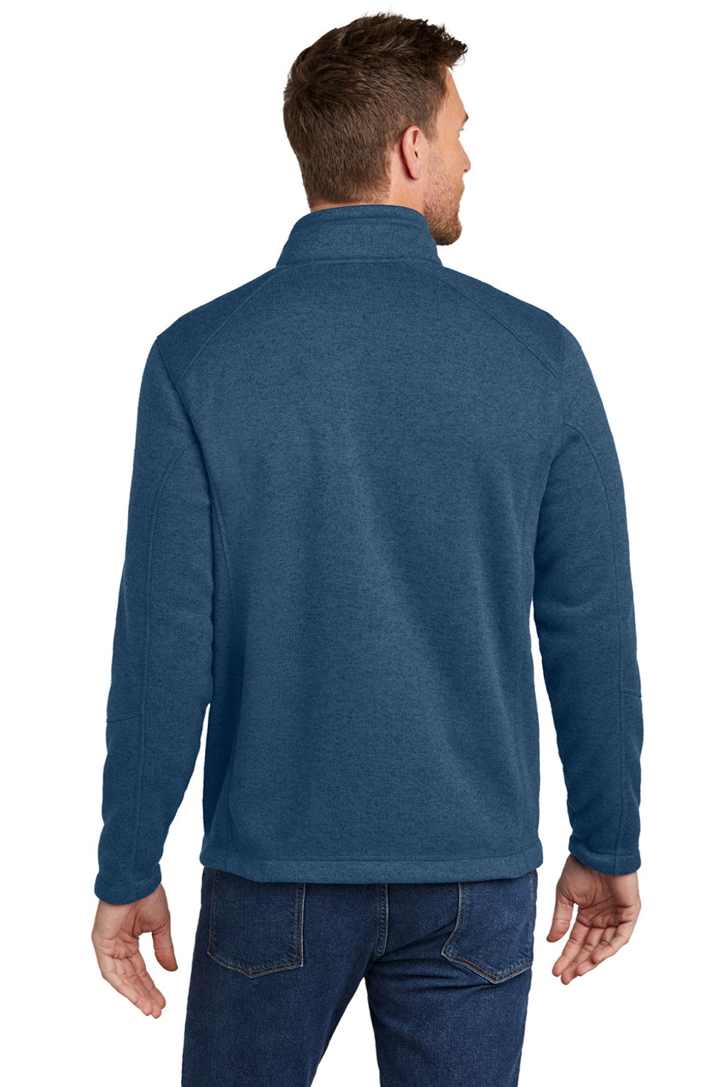Port Authority F428 Mens Arc Pill Resistant Sweater Fleece Full Zip Jacket Heather Insignia Blue Model Back