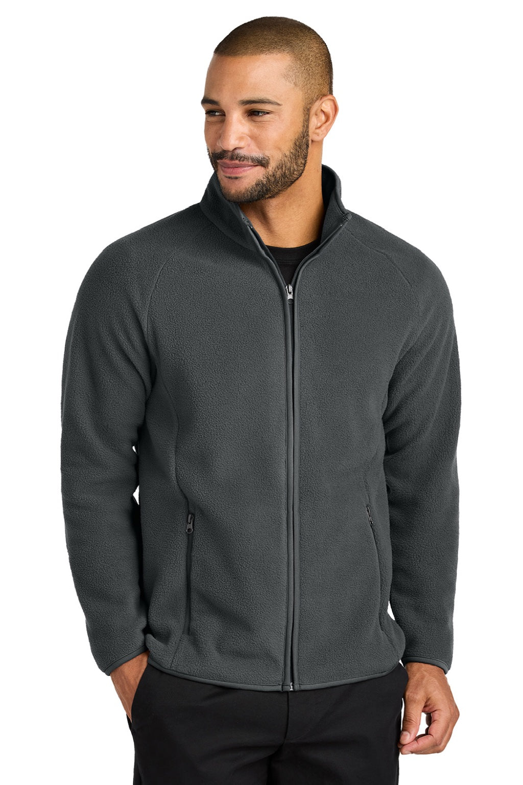 Port Authority F700 Mens C-FREE Raglan Pill Resistant Fleece Full Zip Jacket Steel Grey Model Front