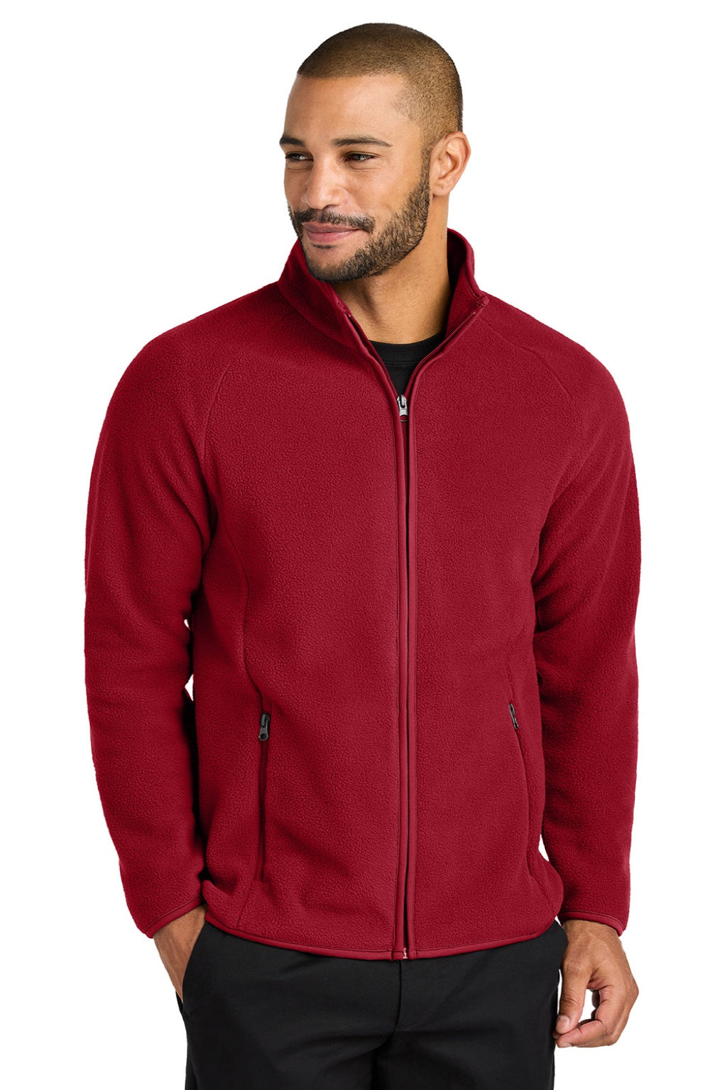 Port Authority F700 Mens C-FREE Raglan Pill Resistant Fleece Full Zip Jacket Rich Red Model Front