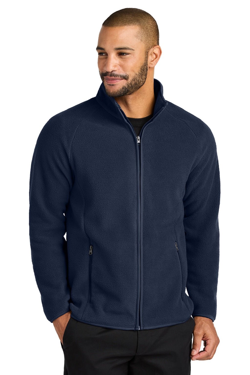 Port Authority F700 Mens C-FREE Raglan Pill Resistant Fleece Full Zip Jacket True Navy Blue Model Front