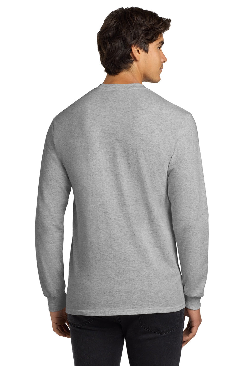 Gildan G2400/2400 Mens Ultra Long Sleeve Crewneck T-Shirt Ash Grey Model Back