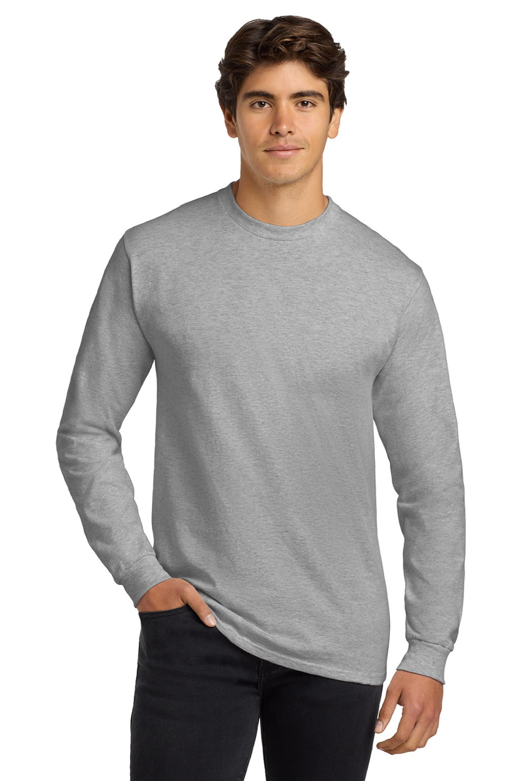 Gildan G2400/2400 Mens Ultra Long Sleeve Crewneck T-Shirt Ash Grey Model Front