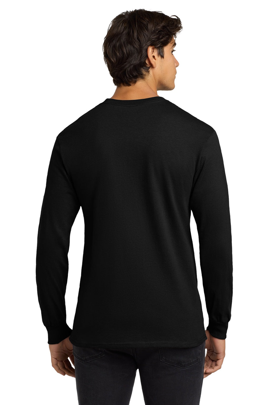 Gildan G2400/2400 Mens Ultra Long Sleeve Crewneck T-Shirt Black Model Back