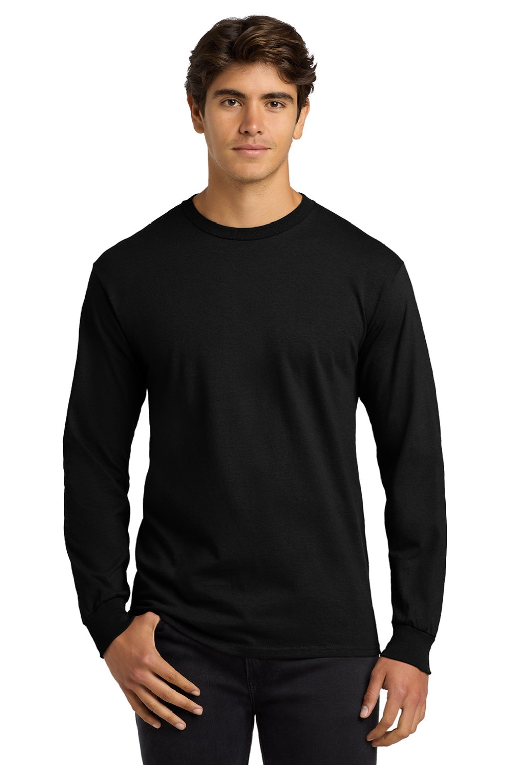 Gildan G2400/2400 Mens Ultra Long Sleeve Crewneck T-Shirt Black Model Front
