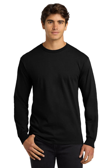 Gildan G2400/2400 Mens Ultra Long Sleeve Crewneck T-Shirt Black Model Front