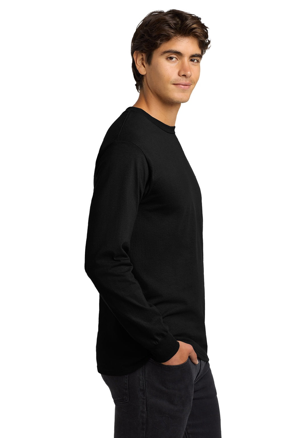 Gildan G2400/2400 Mens Ultra Long Sleeve Crewneck T-Shirt Black Model Side