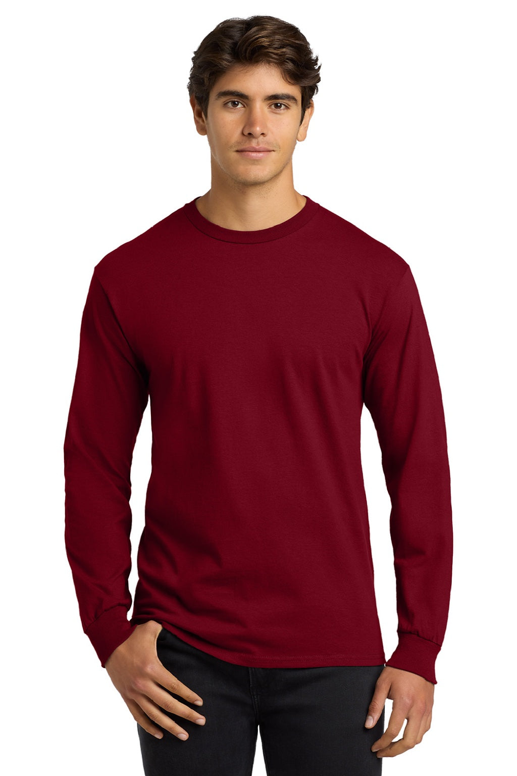 Gildan G2400/2400 Mens Ultra Long Sleeve Crewneck T-Shirt Cardinal Red Model Front