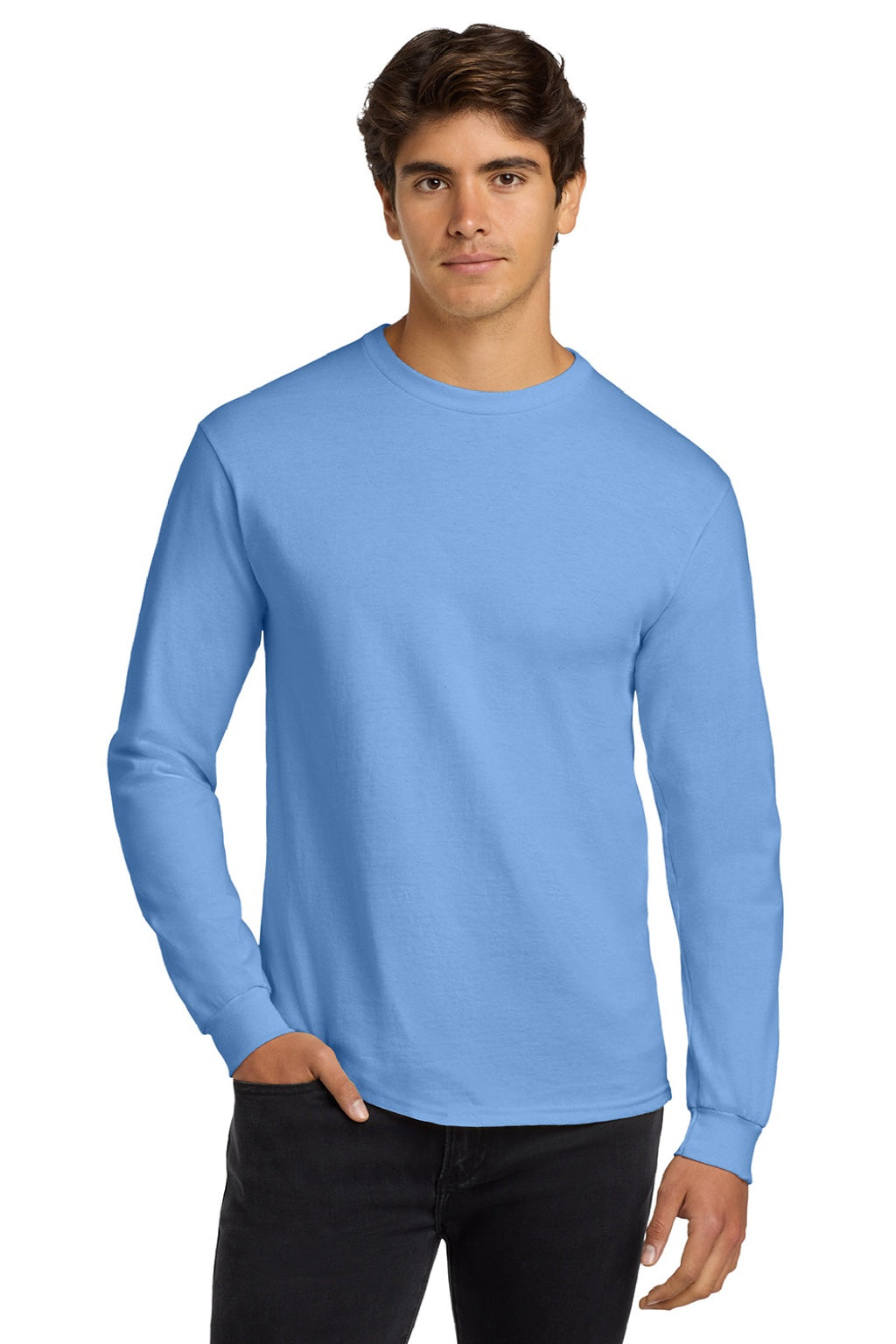 Gildan G2400/2400 Mens Ultra Long Sleeve Crewneck T-Shirt Carolina Blue Model Front