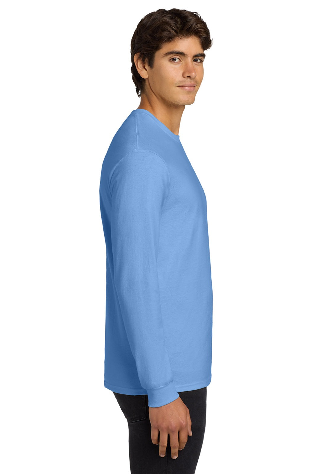 Gildan G2400/2400 Mens Ultra Long Sleeve Crewneck T-Shirt Carolina Blue Model Side