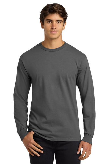 Gildan G2400/2400 Mens Ultra Long Sleeve Crewneck T-Shirt Charcoal Grey Model Front