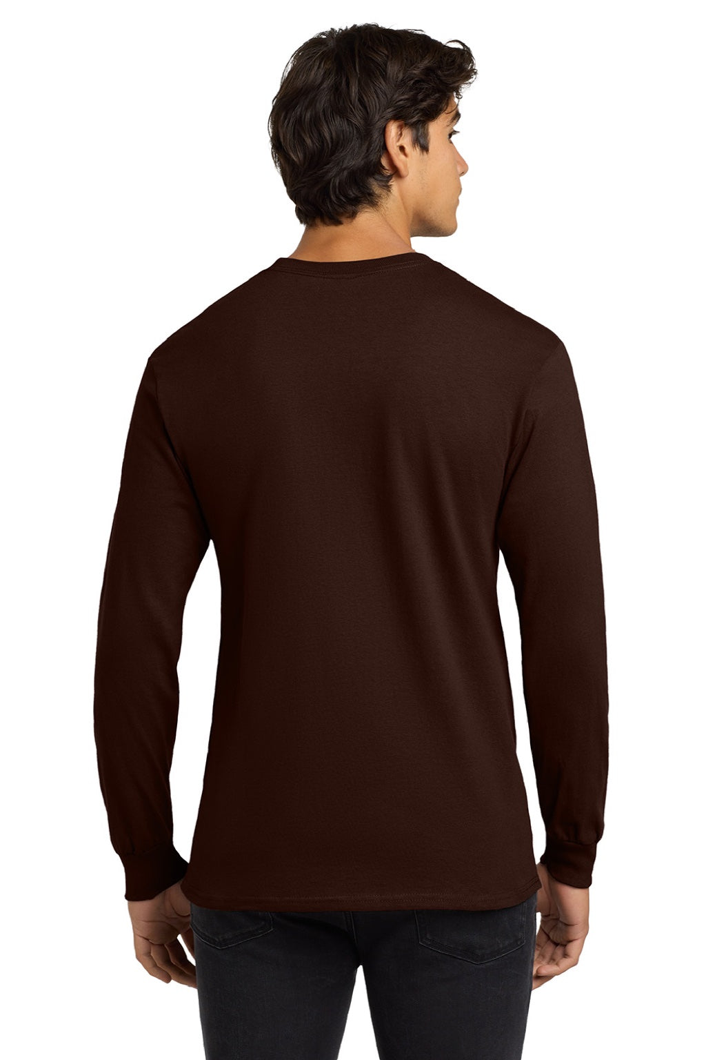 Gildan G2400/2400 Mens Ultra Long Sleeve Crewneck T-Shirt Dark Chocolate Brown Model Back