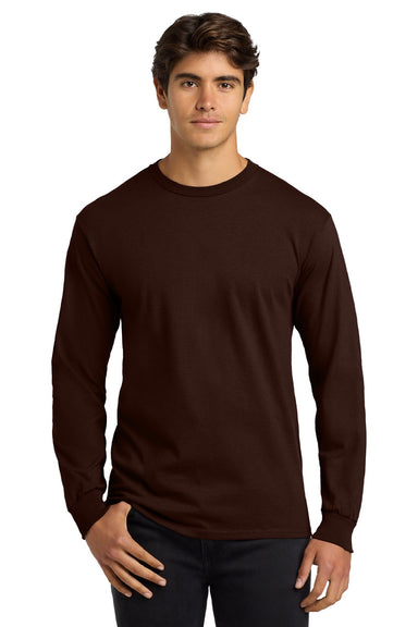 Gildan G2400/2400 Mens Ultra Long Sleeve Crewneck T-Shirt Dark Chocolate Brown Model Front