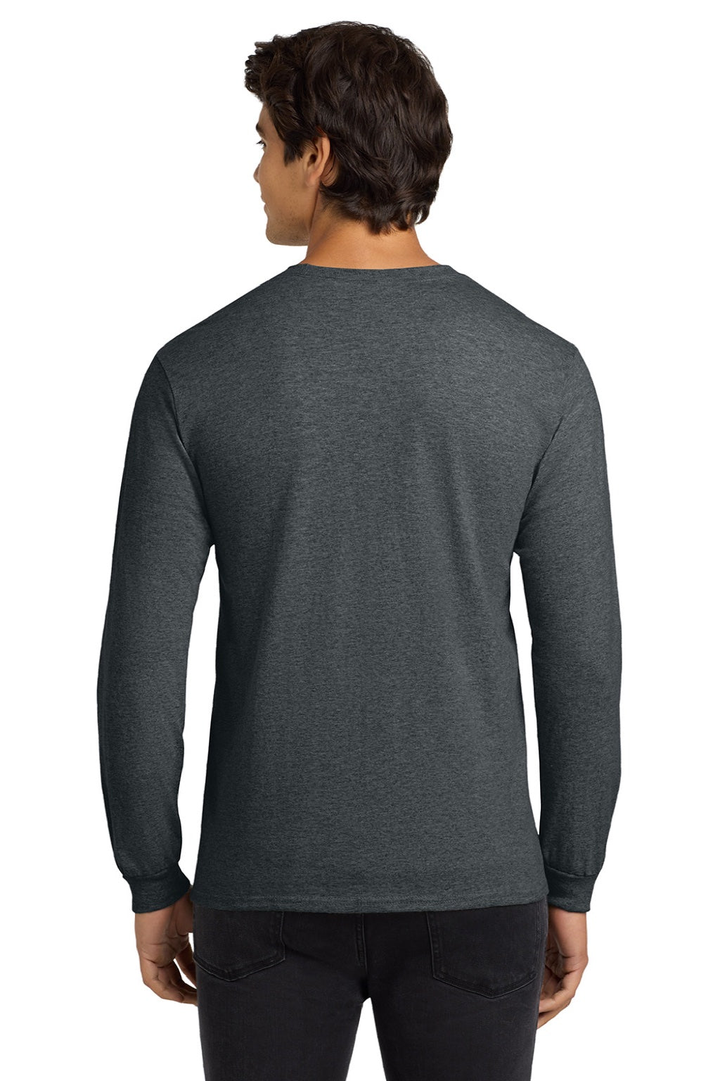 Gildan G2400/2400 Mens Ultra Long Sleeve Crewneck T-Shirt Heather Dark Grey Model Back