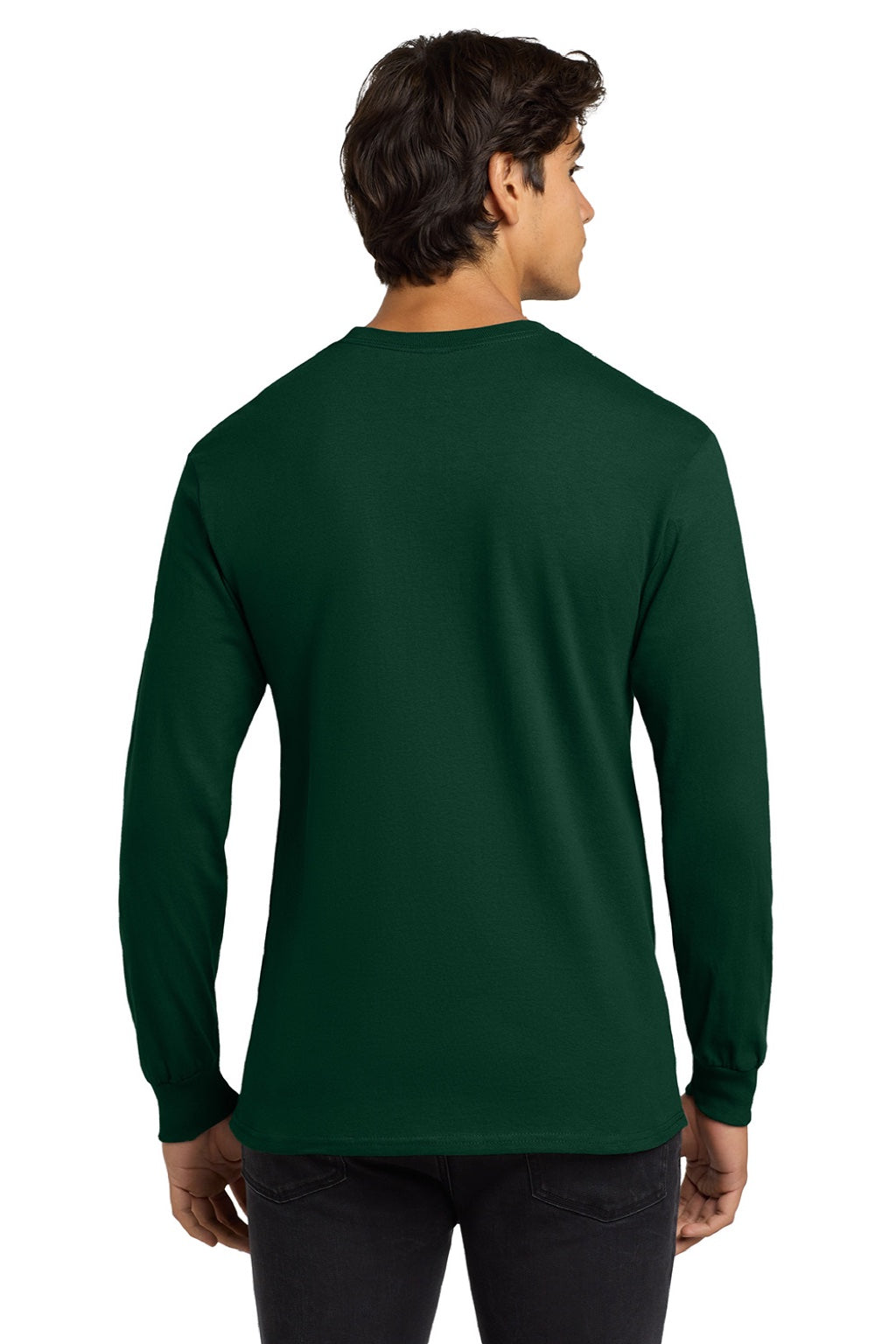 Gildan G2400/2400 Mens Ultra Long Sleeve Crewneck T-Shirt Forest Green Model Back
