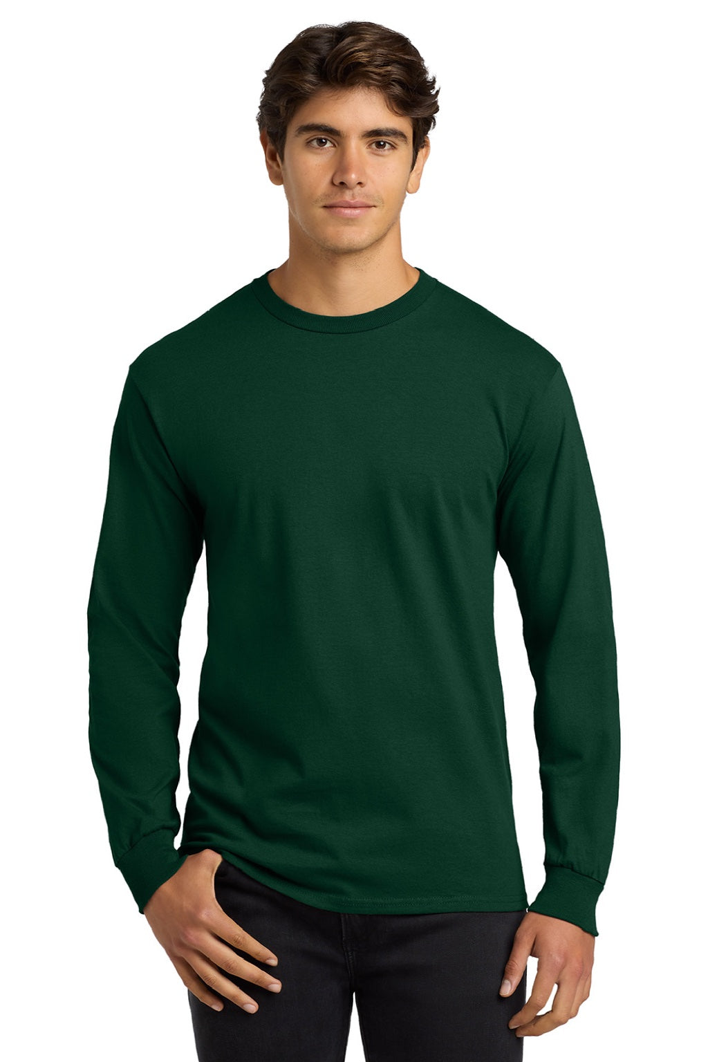Gildan G2400/2400 Mens Ultra Long Sleeve Crewneck T-Shirt Forest Green Model Front
