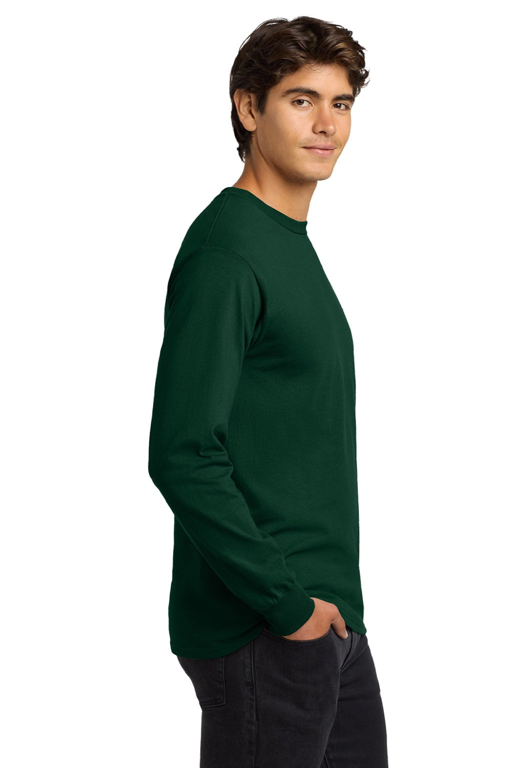 Gildan G2400/2400 Mens Ultra Long Sleeve Crewneck T-Shirt Forest Green Model Side