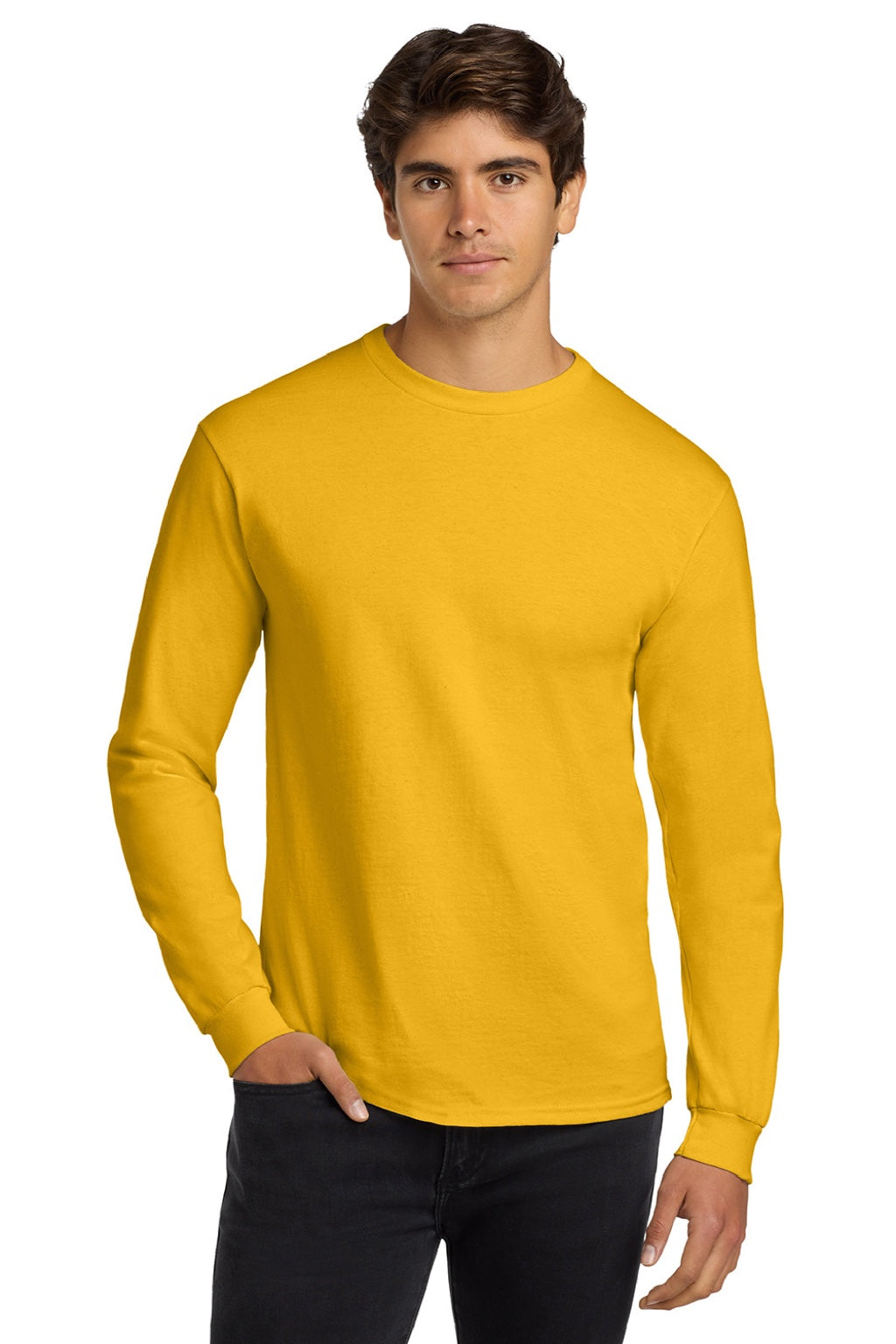 Gildan G2400/2400 Mens Ultra Long Sleeve Crewneck T-Shirt Gold Model Front