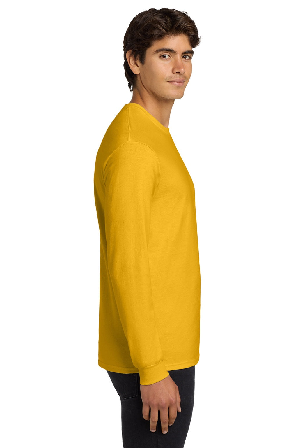 Gildan G2400/2400 Mens Ultra Long Sleeve Crewneck T-Shirt Gold Model Side