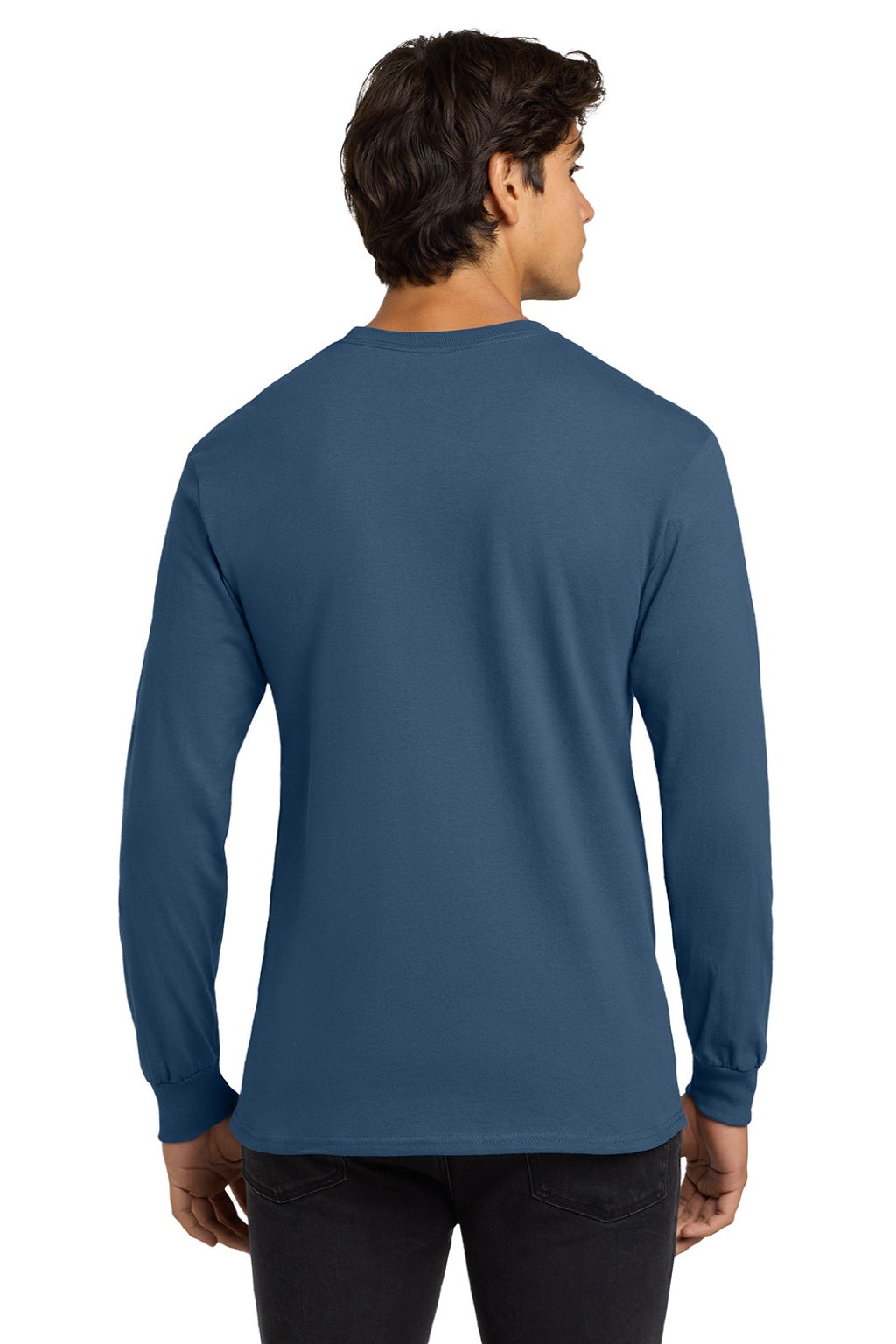 Gildan G2400/2400 Mens Ultra Long Sleeve Crewneck T-Shirt Indigo Blue Model Back
