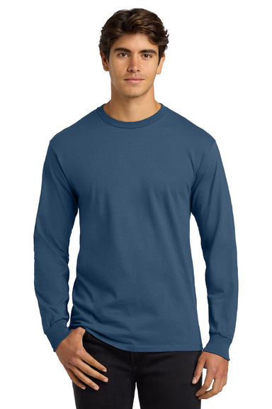 Gildan G2400/2400 Mens Ultra Long Sleeve Crewneck T-Shirt Indigo Blue Model Front