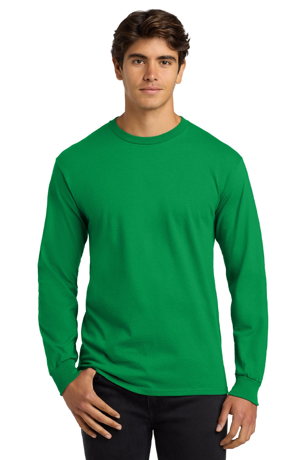 Gildan G2400/2400 Mens Ultra Long Sleeve Crewneck T-Shirt Irish Green Model Front
