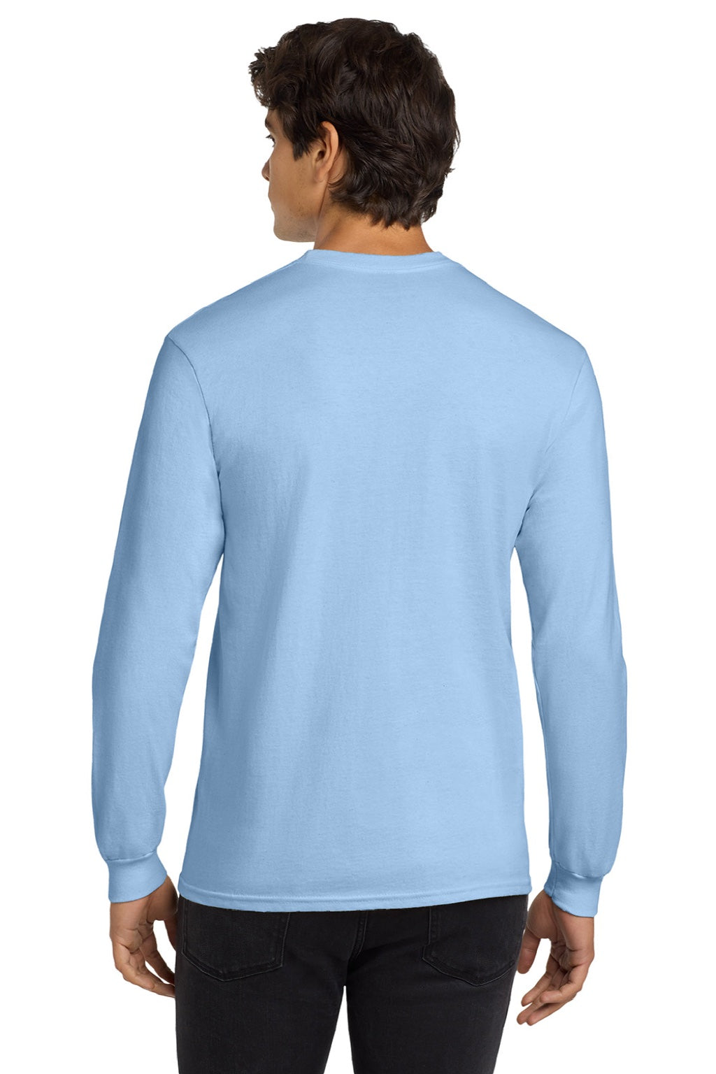 Gildan G2400/2400 Mens Ultra Long Sleeve Crewneck T-Shirt Light Blue Model Back