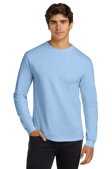 Gildan G2400/2400 Mens Ultra Long Sleeve Crewneck T-Shirt Light Blue Model Front