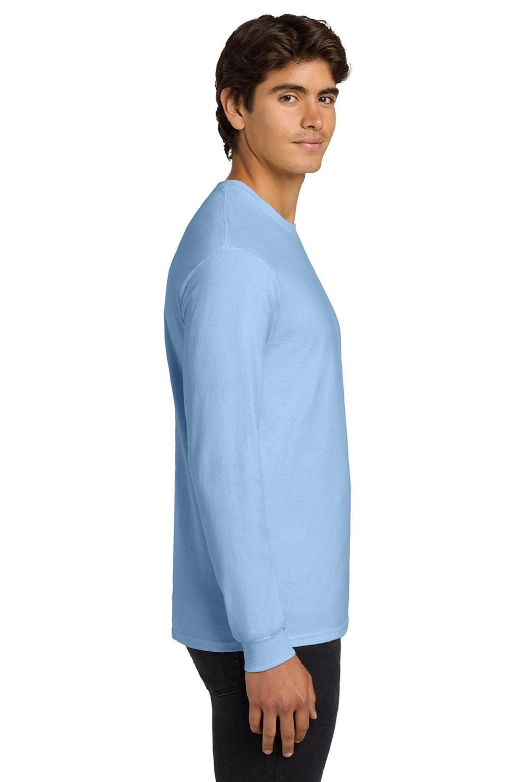 Gildan G2400/2400 Mens Ultra Long Sleeve Crewneck T-Shirt Light Blue Model Side