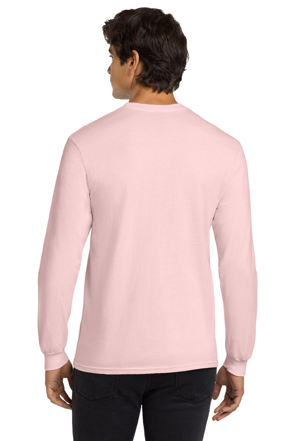 Gildan G2400/2400 Mens Ultra Long Sleeve Crewneck T-Shirt Light Pink Model Back