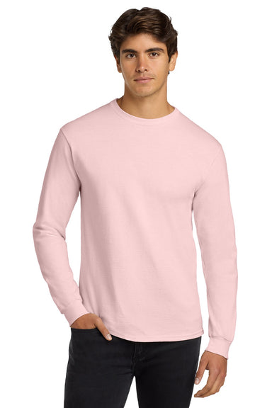 Gildan G2400/2400 Mens Ultra Long Sleeve Crewneck T-Shirt Light Pink Model Front