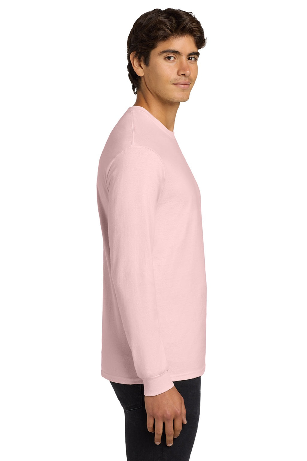 Gildan G2400/2400 Mens Ultra Long Sleeve Crewneck T-Shirt Light Pink Model Side