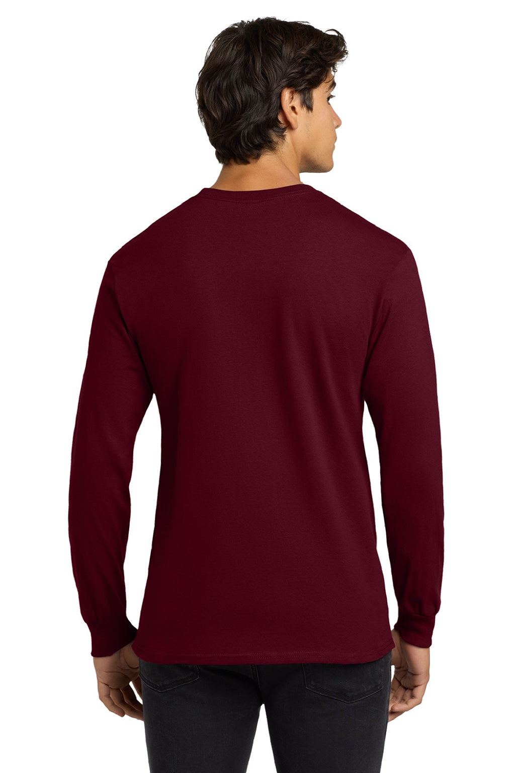 Gildan G2400/2400 Mens Ultra Long Sleeve Crewneck T-Shirt Maroon Model Back