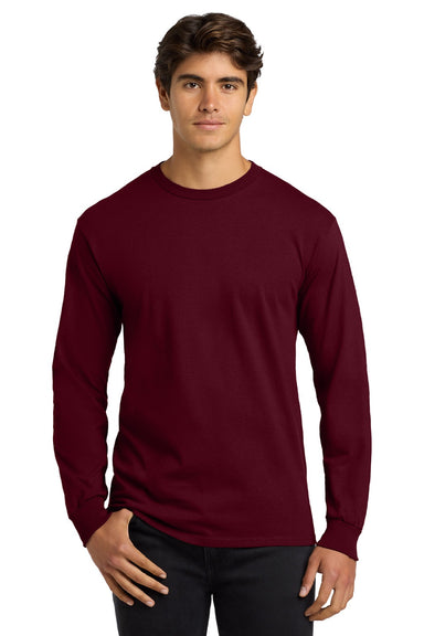 Gildan G2400/2400 Mens Ultra Long Sleeve Crewneck T-Shirt Maroon Model Front