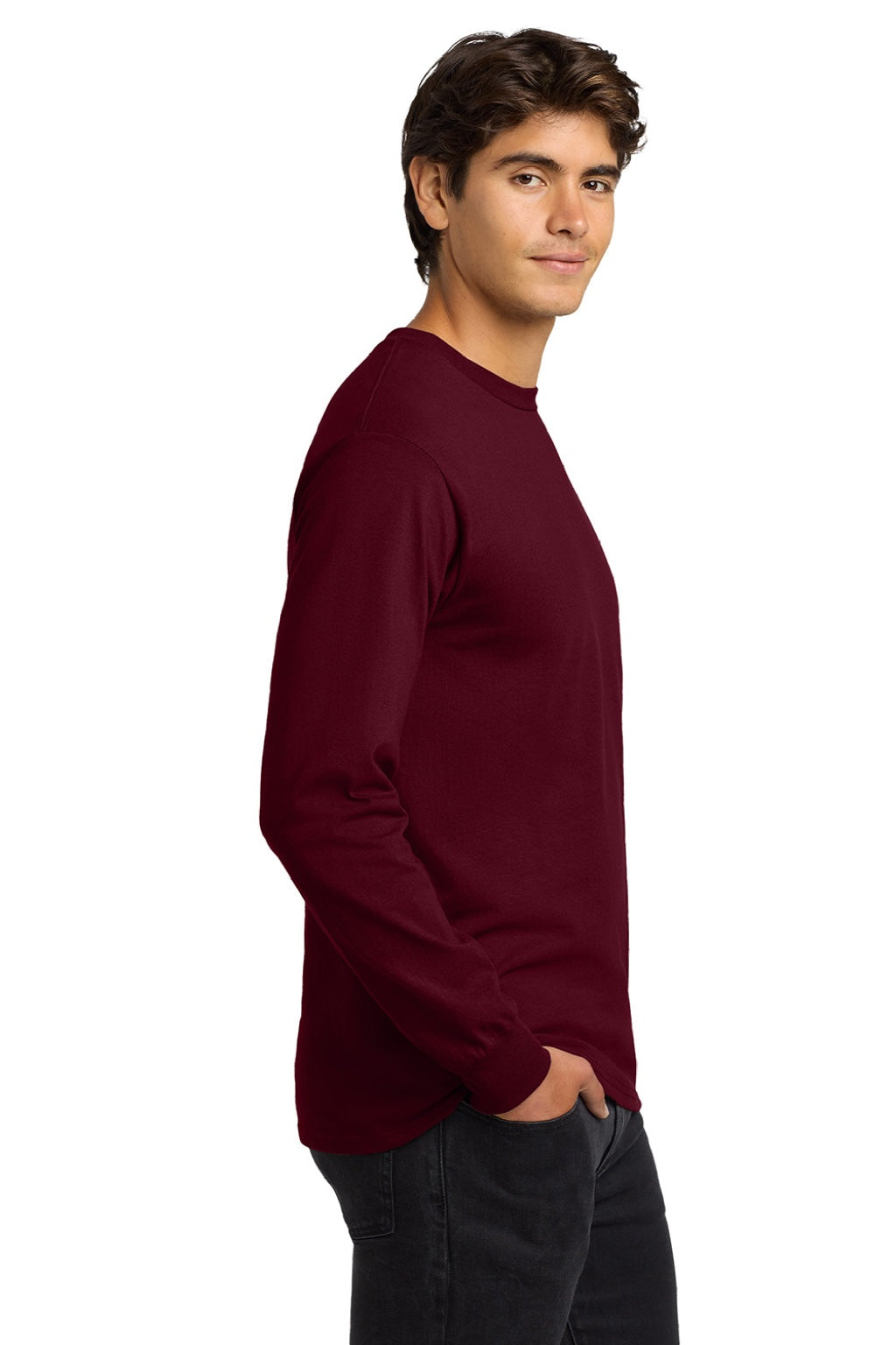 Gildan G2400/2400 Mens Ultra Long Sleeve Crewneck T-Shirt Maroon Model Side