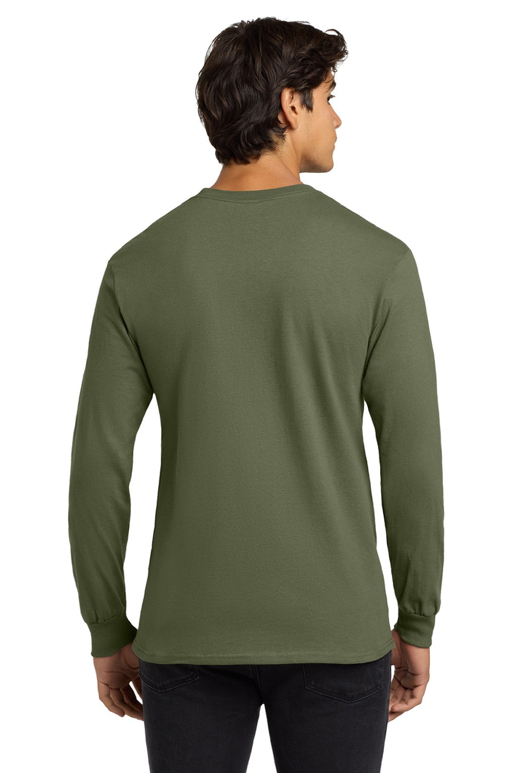 Gildan G2400/2400 Mens Ultra Long Sleeve Crewneck T-Shirt Military Green Model Back