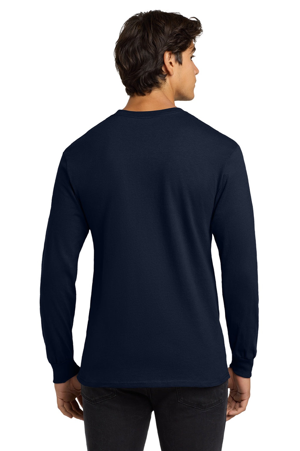 Gildan G2400/2400 Mens Ultra Long Sleeve Crewneck T-Shirt Navy Blue Model Back