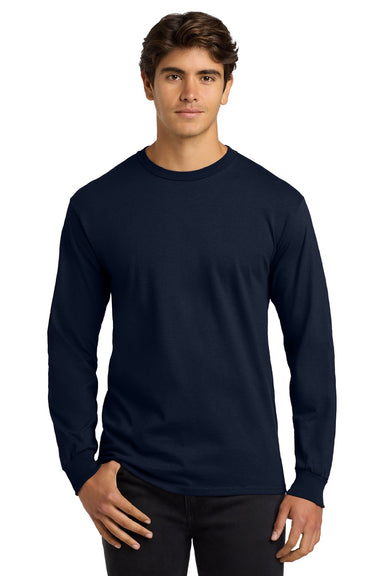 Gildan G2400/2400 Mens Ultra Long Sleeve Crewneck T-Shirt Navy Blue Model Front