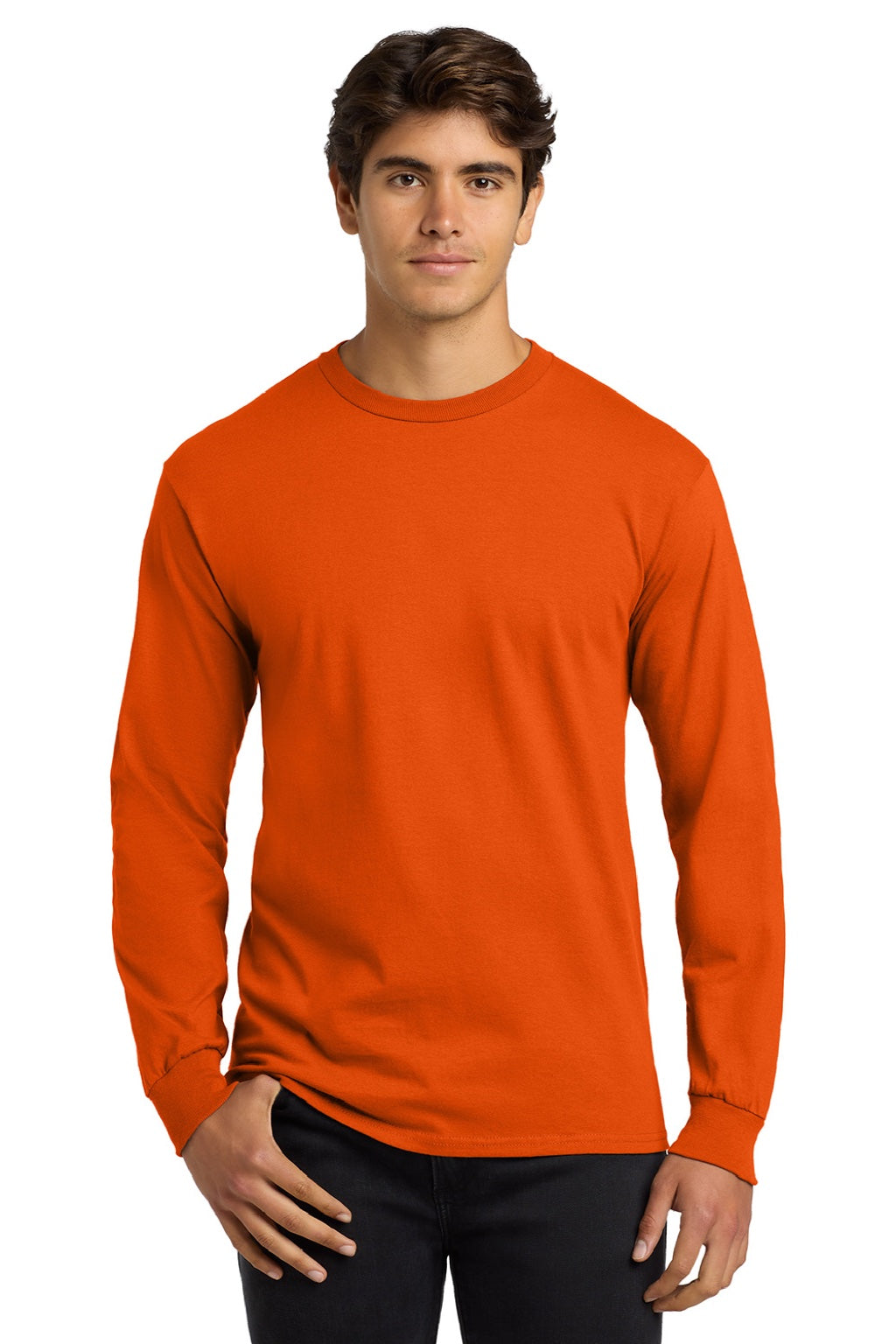 Gildan G2400/2400 Mens Ultra Long Sleeve Crewneck T-Shirt Orange Model Front
