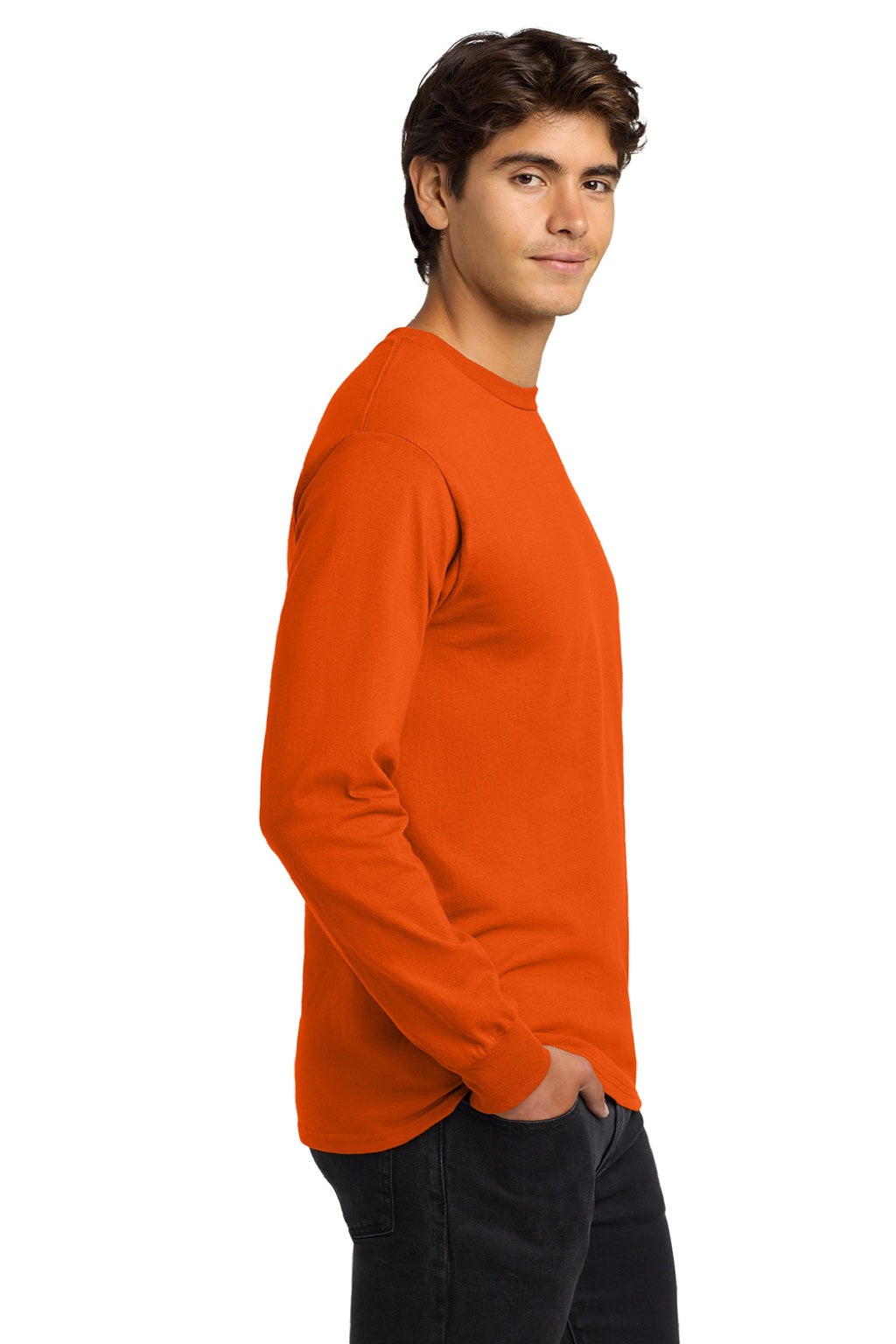 Gildan G2400/2400 Mens Ultra Long Sleeve Crewneck T-Shirt Orange Model Side