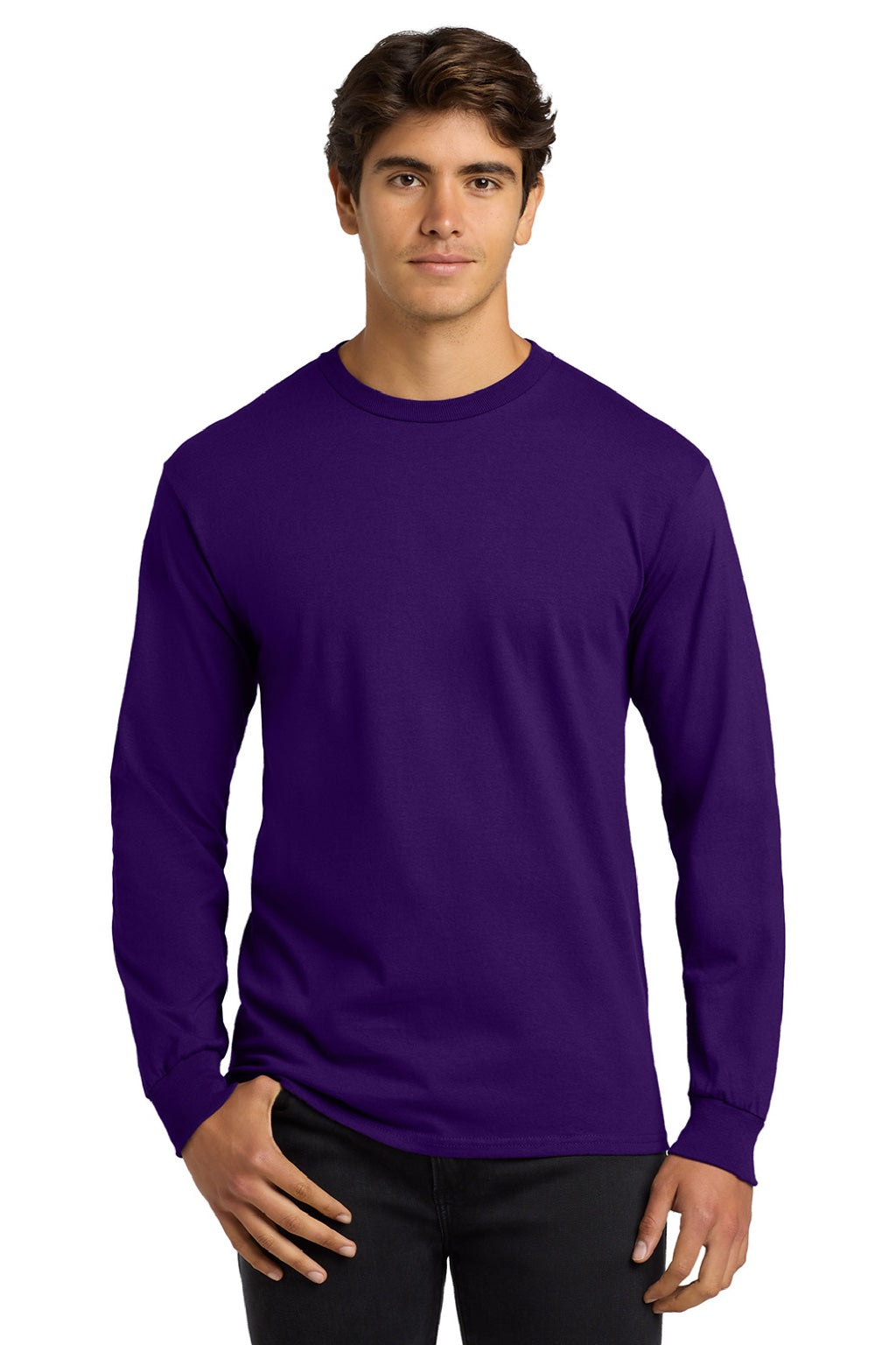 Gildan G2400/2400 Mens Ultra Long Sleeve Crewneck T-Shirt Purple Model Front