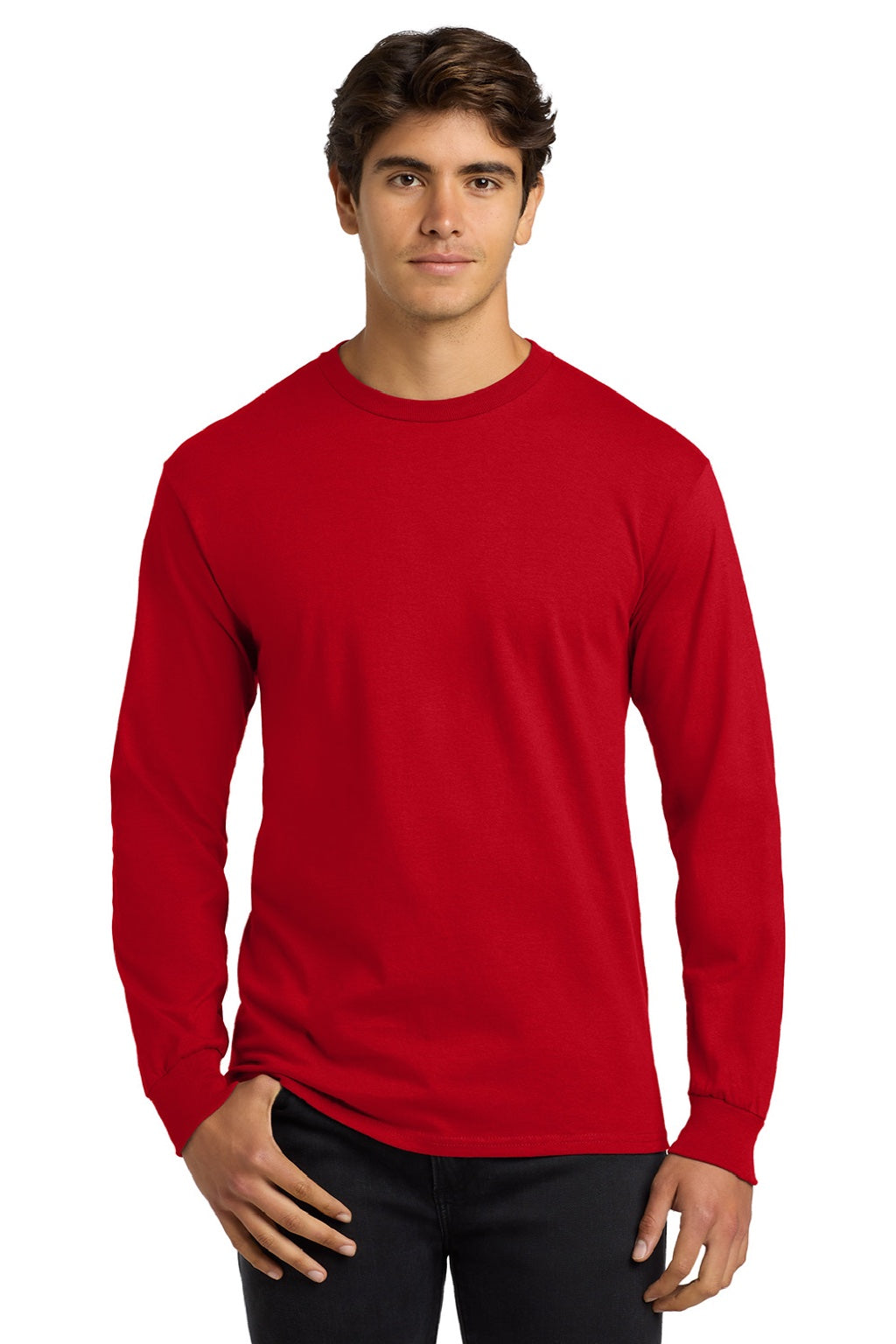Gildan G2400/2400 Mens Ultra Long Sleeve Crewneck T-Shirt Red Model Front