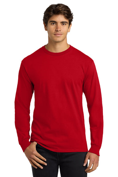 Gildan G2400/2400 Mens Ultra Long Sleeve Crewneck T-Shirt Red Model Front