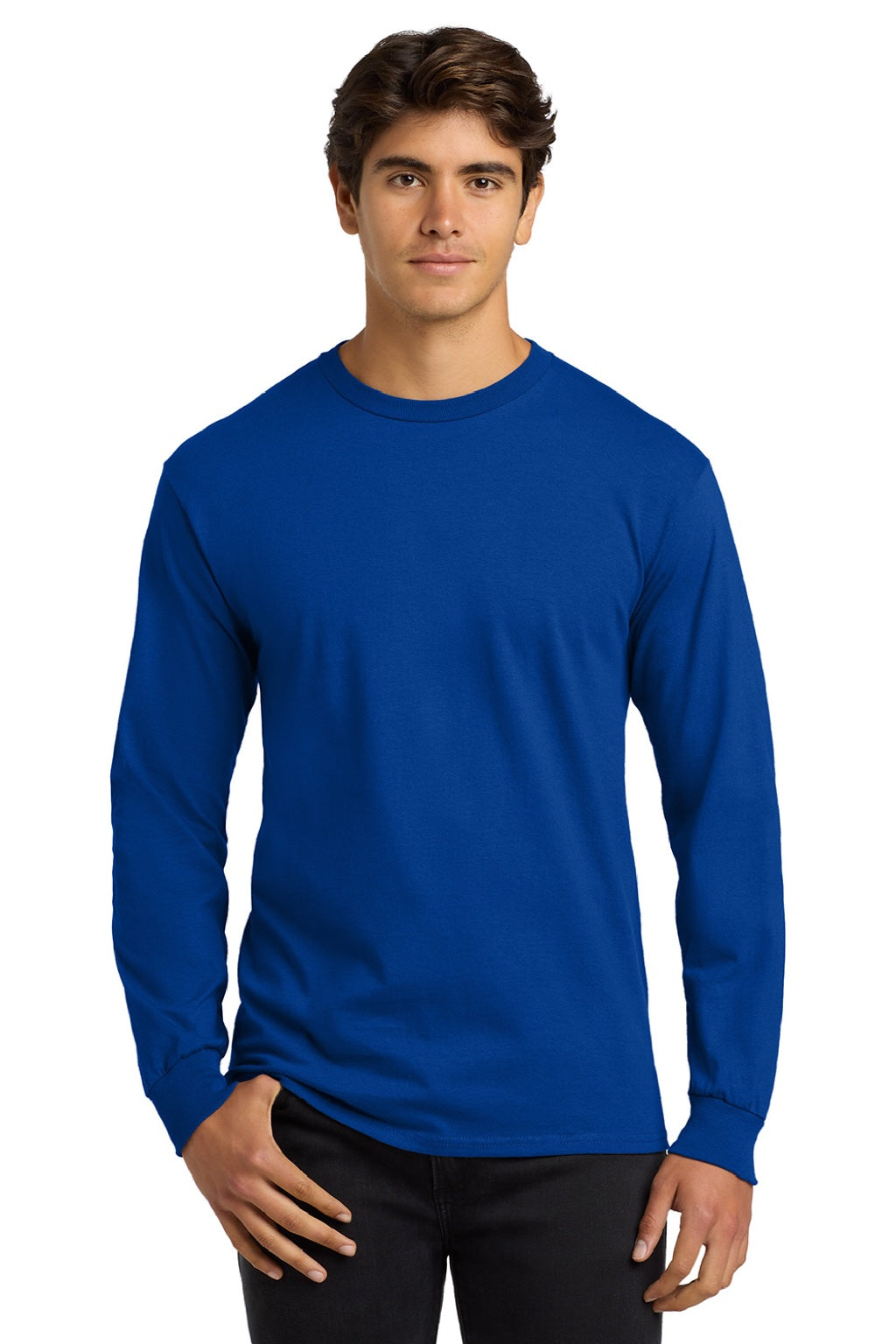 Gildan G2400/2400 Mens Ultra Long Sleeve Crewneck T-Shirt Royal Blue Model Front