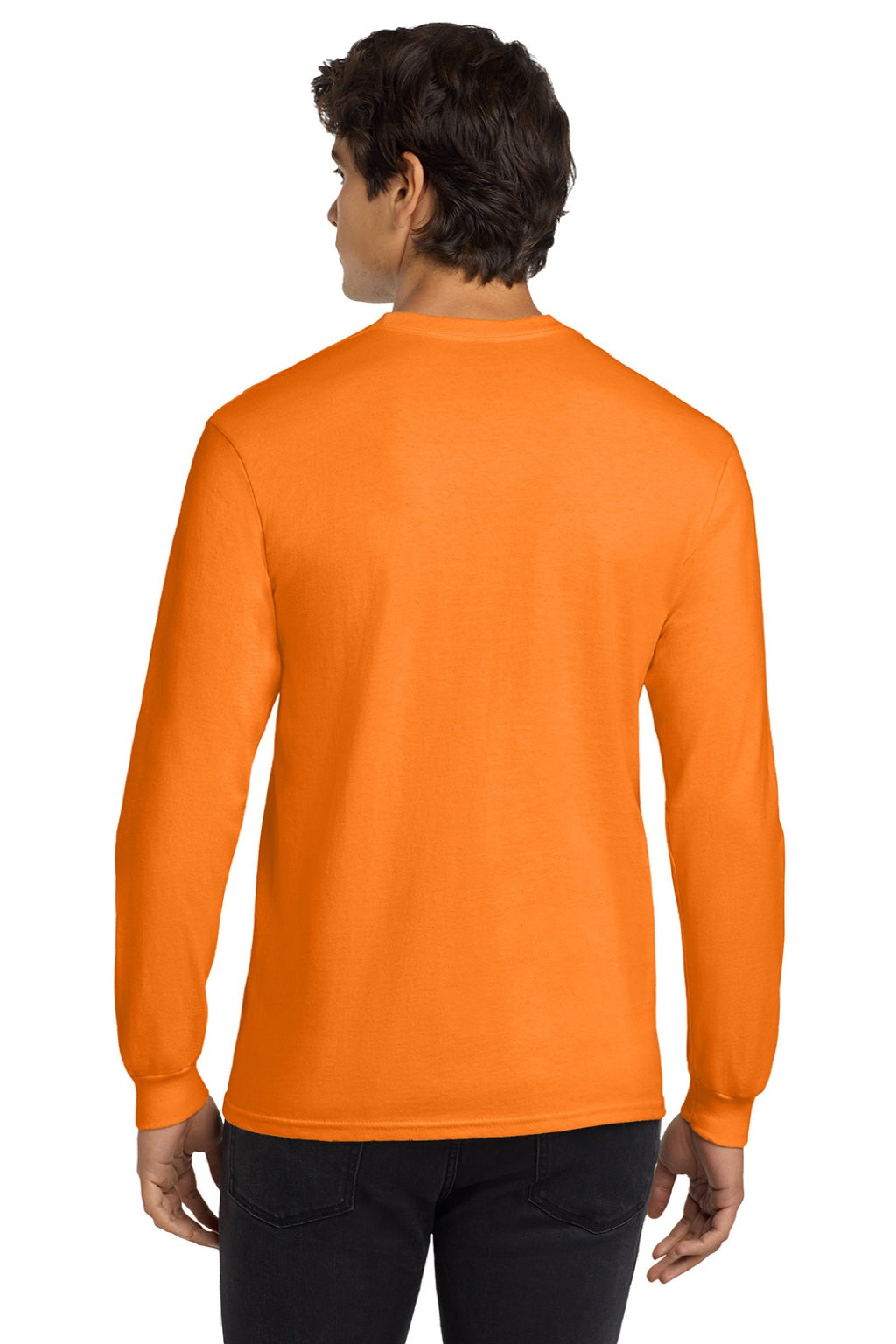 Gildan G2400/2400 Mens Ultra Long Sleeve Crewneck T-Shirt Safety Orange Model Back